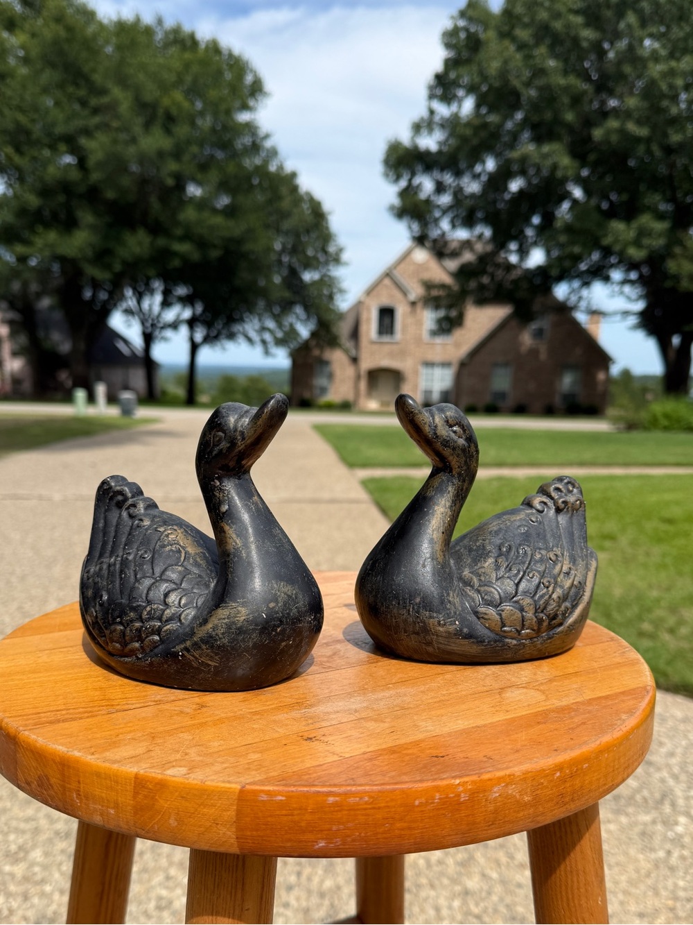 Vintage MCM Swan Figurine Pair • Black Matte with Gold Accent